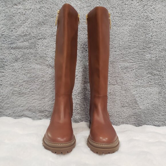 Michael Kors Regan Tall Boots Leather Women's Size 9.5 NEW luggage brown Zipper - Picture 4 of 11